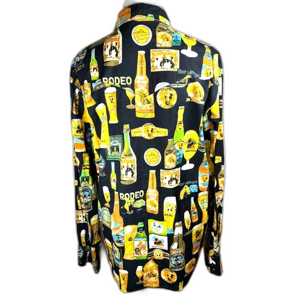 MARTINI RANCH Western Beer Rodeo Vintage Hawaiian Snap Button Up Long Sleeve LG - Picture 4 of 7
